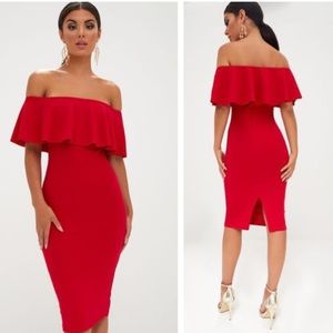 BNWT PLT Red Bardot Frill Midi Dress Sz 8